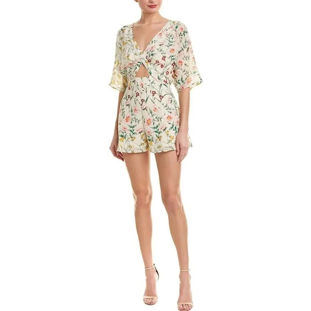 Ali & Jay Cream Floral Romper V-Neck/Back Cutout Front Size XS Polyester Women’s
